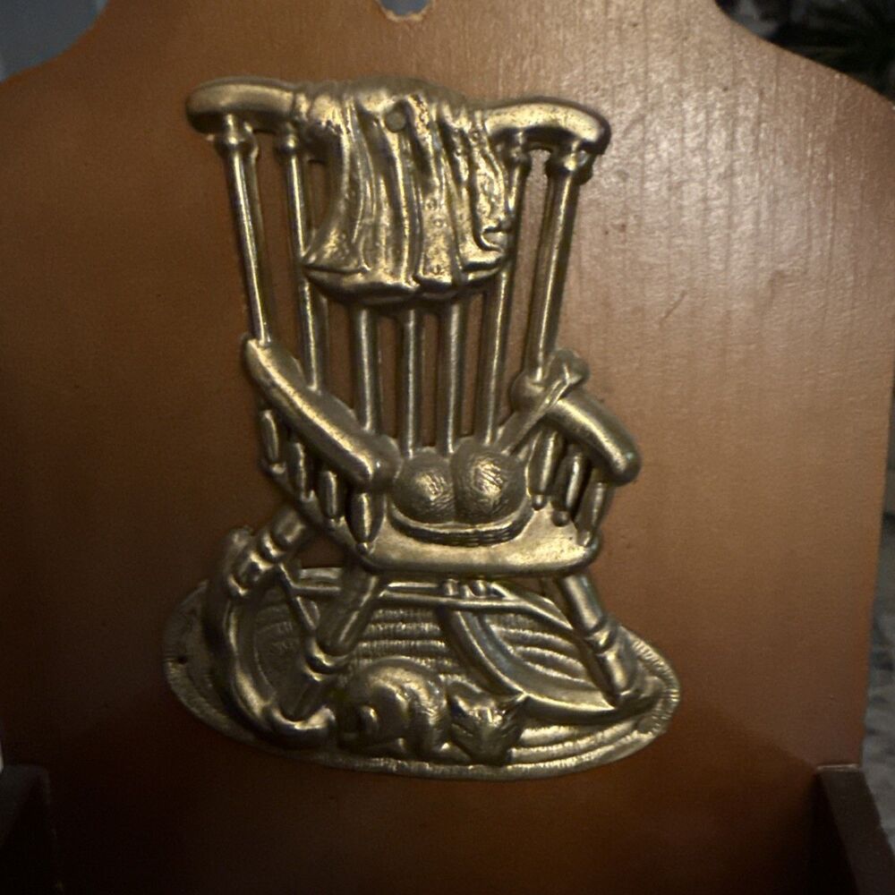 Enesco Vintage MCM Letter Holder 3 Tier Gold Trim Japan Rocking Chair Cat Yarn